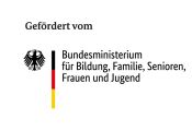 Linke Hälfte des Logos des Bundesprogramms. Mit Logo des Bundesministerium für Bildung, Familie, Senioren, Frauen und Jugend und darüber der Schriftzug „Gefördert vom“.